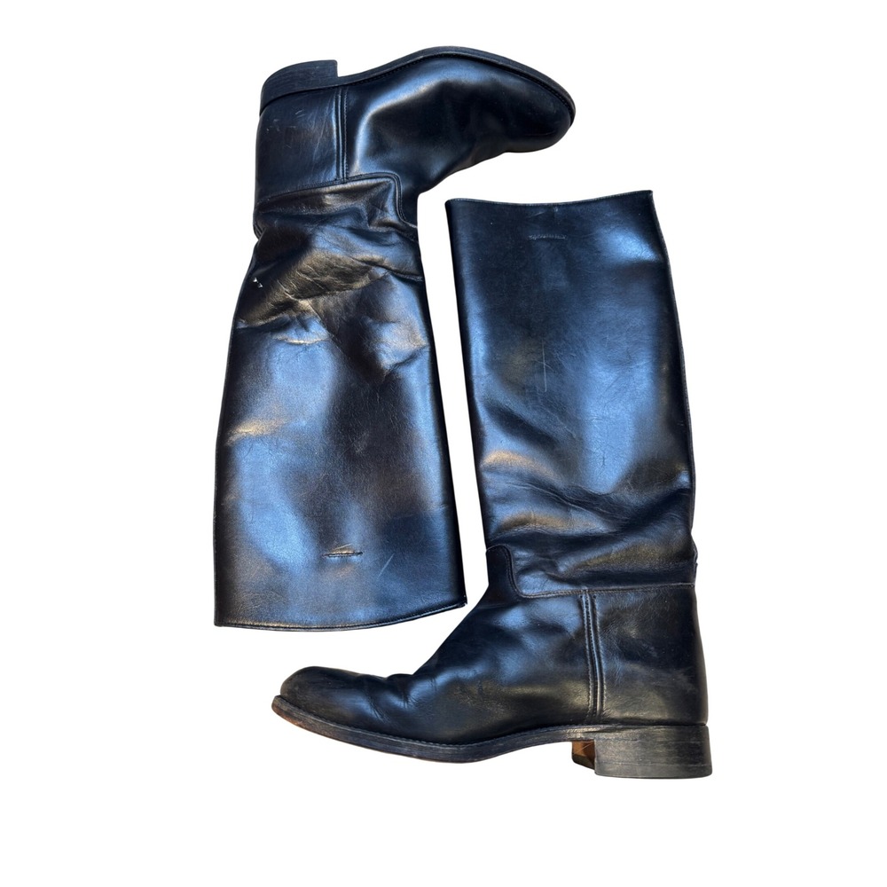 Black Leather Riding Boots Tall Knee‎ High Equestrian Leather Sole Women's 8.5
